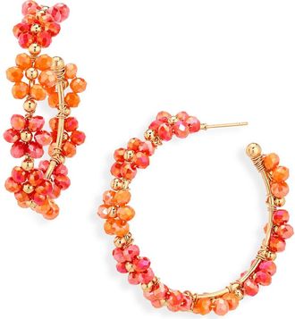Cara Beaded Flower Hoop Earrings in Red/Multi at Nordstrom Rack