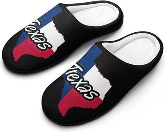 Generic Texas Flag Map Mens House Slippers Memory Foam Washable Cotton Slip on Home Shoes