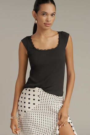 Maeve Lace-Trim Cap-Sleeve Shirt Top