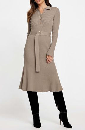 Marciano Agathe Rib Polo Midi Sweater Dress in Beige at Nordstrom, Size 2 Us