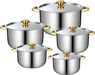OEM Juego De Ollas Para Sopa, Acero Inoxidable 410, Tama&ntilde;os De 18 A 26 Cm, Capacidad De 1,9 L A 6,0 L, Aptas Para Cocinas De Gas E Inducci&oacute;n, Con Certific