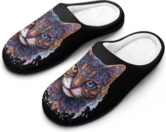 Generic Colorful-Doodle-Cats Head Womens Slippers Warm House Slippers Indoor House Shoes with Anti-Skid Rubber Sole