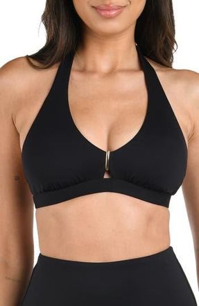 La Blanca Luxe V-Neck Halter Bikini Top in Black at Nordstrom Rack, Size 10