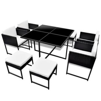 Berkfield Home 9 Piece Outdoor Dining Set with Cushions Poly Rattan Black