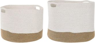 Beliani Beliani - Conjunto De 2 Cestas De Algod&oacute;n Yute Blanco Beige Claro Accesorio Ropa Kahan