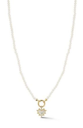 Ember Fine Jewelry 14K Yellow Gold Mother-of-Pearl Heart Charm Beaded Necklace in Gold/pearl at Nordstrom Rack