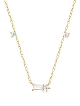 Hollywood Sensation Starluxe Delicate Necklace with Three Round Cut and One Emerald Cut Cubic Zirconia Stones-Crystal Dream Necklace in Gold at