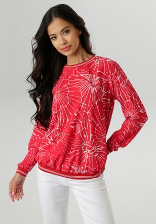 Aniston Shirtbluse ANISTON SELECTED, Damen, Gr. 36, rot (rot wei&szlig;), Cr&ecirc;pe, Obermaterial: 97% Polyester, 3% Elasthan, bedruckt, gemustert, figurumspielend h&uuml;ft