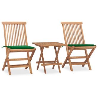 vidaXL Set Comedor De Jard&iacute;n Plegable 3 Piezas Madera De Teca Cojines Vidaxl