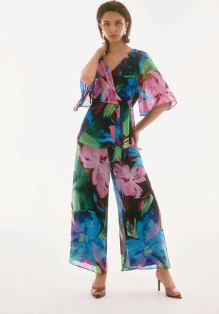 Joseph Ribkoff Chiffon Floral Print Wide Leg Pants In Multi