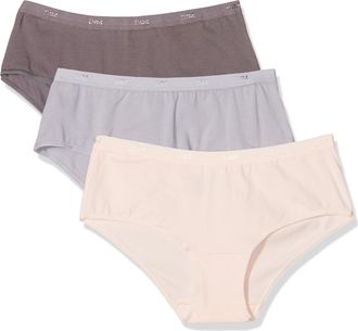Dim Womens Boxer Set of 3 | Les Pockets Ecodim Soft Touch | Cotton Stretch | Extra Flat Finishes | Everyday Comfort | Multicoloured Taupe/Pink/Grey M