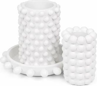 Jonathan Y Designs Petra Modern Minimalist Handmade Concrete Bubble Cylinder Vase Set with Decorative Tray in White at Nordstrom