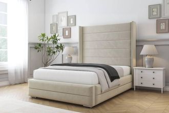 Comfort Beds Milano Plush Bed Frame - 50 Upholstered Wingback Headboard in Cream | Size: Single