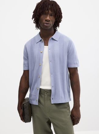 Le 31 Mens Flat-ribbed polo-collar Cardigan Sweater