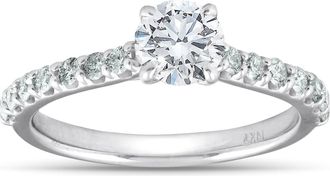Pompeii3 1 1/4 Ct TDW Round Real Diamond Engagement Ring With Side Stones 14k White Gold