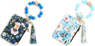 Generic Women Boho Keychain Wallet with Beaded Bracelet Small Card Holder (Dark Blue)