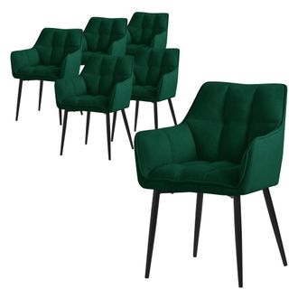 ML Design Ml-design - Set 6x Sillas De Comedor Con Respaldo Y Reposabrazos Asiento Acolchado Verde Oscuro Tapizado De Tejido De Rizo Con Patas De Metal Sill&oacute;n E