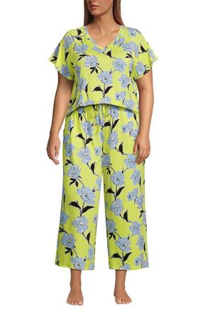 Lands End Cooling Pajama Set - Short Sleeve Top and Crop Pants in Soft Lemoncello Etched Floral at Nordstrom, Size 3X