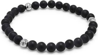 Nialaya Matte Black Onyx Silver Ball Bracelet at Nordstrom, Size Medium