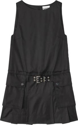 Ganni belted mini dress - women - Recycled Polyamide/Polyurethane/Acetate/Viscose - 32 - Black