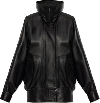 Balenciaga Chaqueta de piel con cuello ancho - Jackets - Mujer - Negro - 2XS