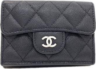 Chanel Matelasse Black Leather Wallet (Tri-Fold) (Pre-Owned)