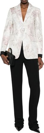 Max Mara White Floral Notched Lapel Blazer