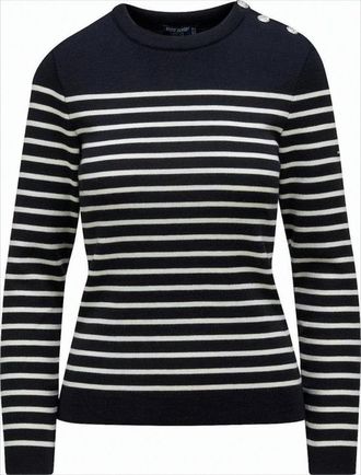 Saint James Horizontal Stripe Wool Sweater With Button Detail