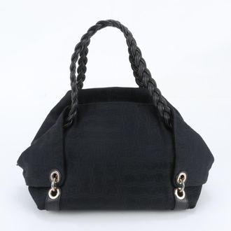 Ferragamo Black Leather Canvas Handbag Shoulder Bag Tote Bag (Pre-Owned)