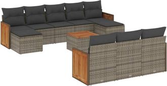 vidaXL Set De Sof&aacute;s De Jard&iacute;n 11 Pzas Y Cojines Rat&aacute;n Sint&eacute;tico Gris Vidaxl