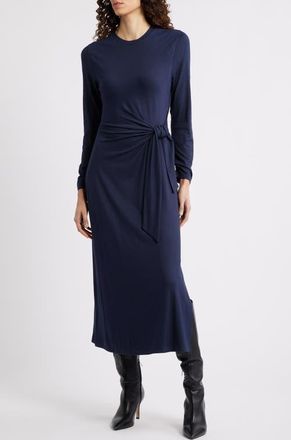 Boss Orange by Hugo Boss Erlot Side Tie Long Sleeve Midi Dress in Dark Blue at Nordstrom, Size X-Small