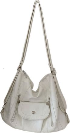 Generic PU Leather Sling Bag Casual Tote Handbag Retro Backpack Y2K Shoulder Bag (White)