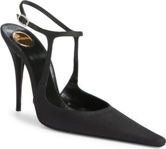 Saint Laurent Doville Ankle Strap Pump in Noir at Nordstrom, Size 10.5Us