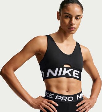 Nike Womens Nike Pro Indy Plunge Medium-Support Padded Sports Bra in Black | HF7324-010