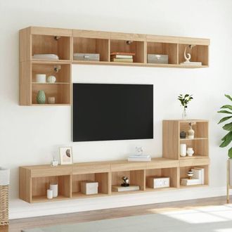 Berkfield Home TV Cabinets with LED Lights 2 pcs Sonoma Oak 80x30x30 cm in Light Brown | Size: 80 x 30 x 30 cm