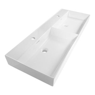 Marcel Breuer Lunar meubelwastafel - 121x13x46.5cm - met overloop - 2 wasbakken - 2 kraangaten - keramiek - glans wit