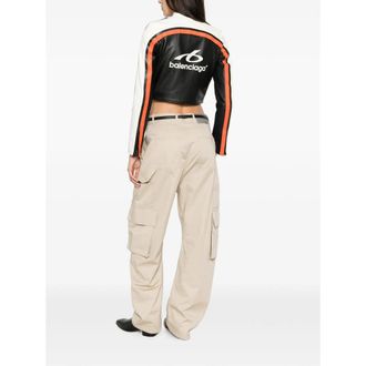 Balenciaga Striped Calf Leather Cropped Jacket - Black