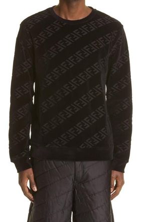Fendi FF Logo Velvet Sweatshirt in Black at Nordstrom, Size Medium