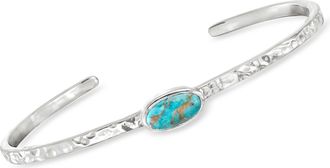 Ross-Simons Turquoise Hammered Cuff Bracelet in Sterling Silver