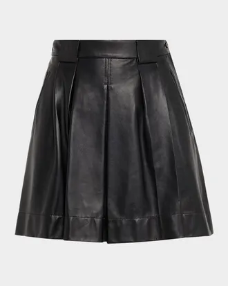 Emporio Armani Pleated Nappa Leather Mini Skirt