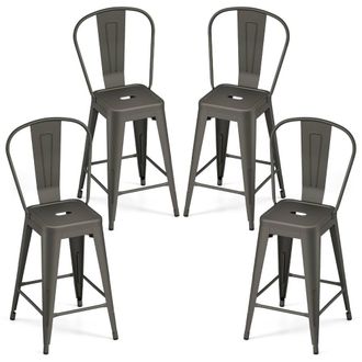 Costway Costway 62 cm Counter Height Barstools with Backrests & Footrests in Grey