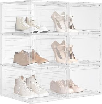 Woltu Set Di 6 Scatole Per Scarpe Trasparenti. Portascarpe Salvaspazio In Plastica Con Coperchio Frontale Magnetico. Contenitori Per Scarpe Impilabili. Fino