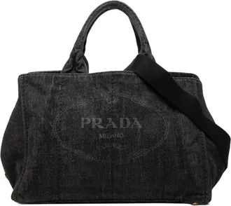Prada Black Denim Shoulder Bag Tote Bag (Pre-Owned)