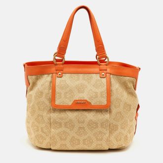 Versace Medusa Beige Canvas And Leather Tote