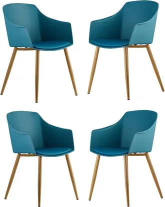 Life Interiors Life Interiors - Juego De 4 Sillas De Pl&aacute;stico Eden Con Cojines De Piel Sint&eacute;tica - Silla De Comedor Acolchada Para Comedor, Cocina - Azul