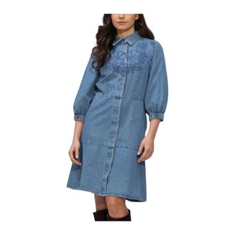 Second Female Cornelia Denim Tunic Dress - Dames - Jurken - Blauw - Maat: S Denim