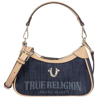 True Religion Blair Denim & PU Shoulder Bag - Logo Denim Mini Shoulder Bag with Detachable Strap (Denim)