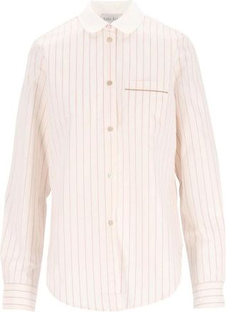 Forte_Forte Lange Mouwen Gestreept Shirt - Dames - Overhemden - Roze - M - Katoen - Overhemden