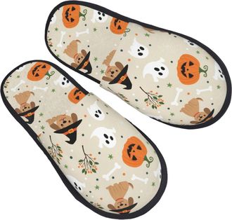 Generic Warm Mens Slipper Halloween Puppy Ghost Mens Slipper Breathable Womens Slippers for Travel Hotels Guest L