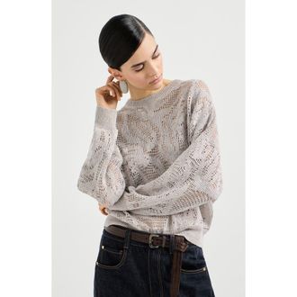 Brunello Cucinelli Dazzling water lilies sweater in Cool Beige at Nordstrom, Size Xx-Small Eu